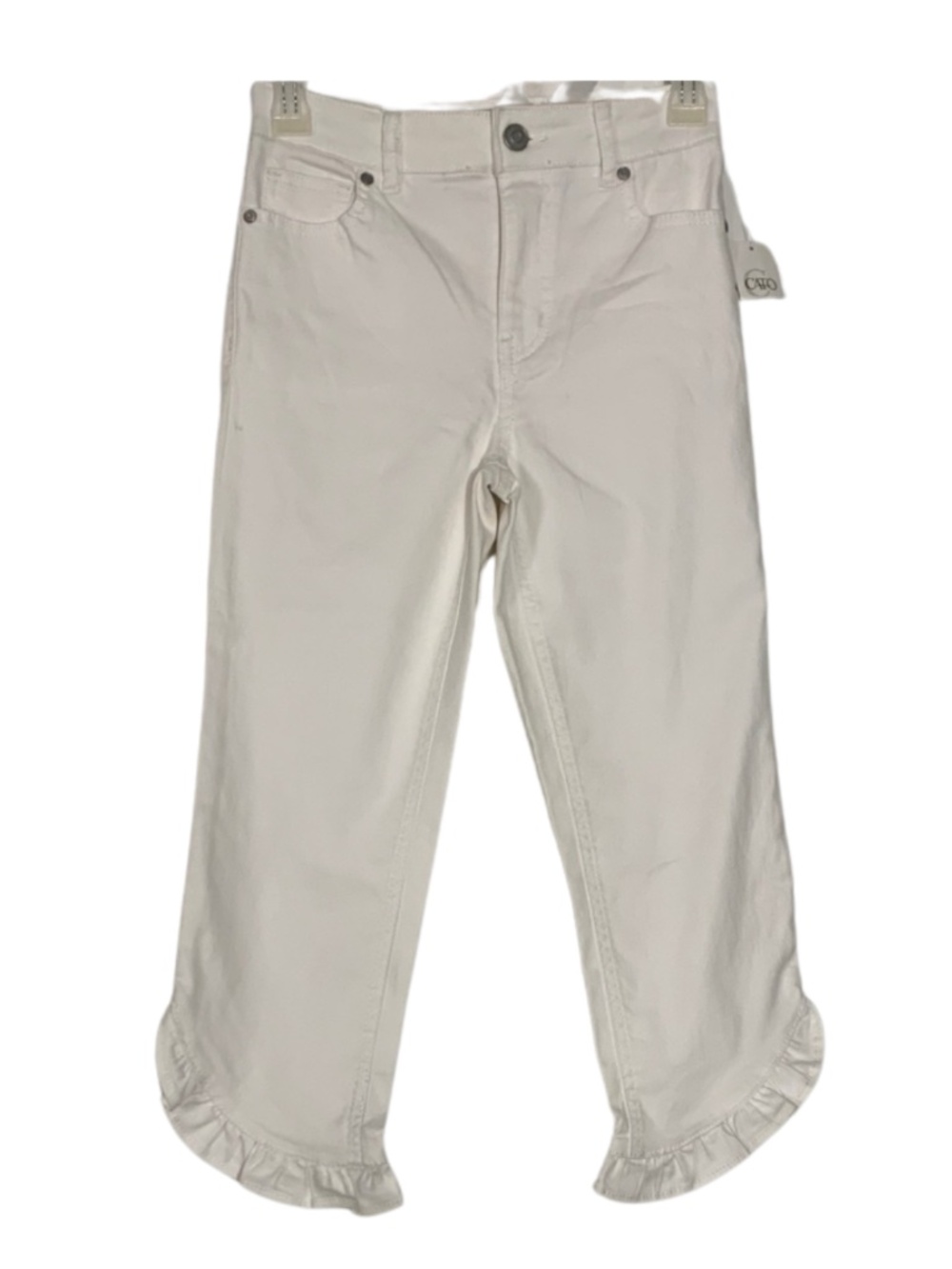 White Denim Capri Jeans with Ruffle Hem Girls Size 12 Boho Coquette